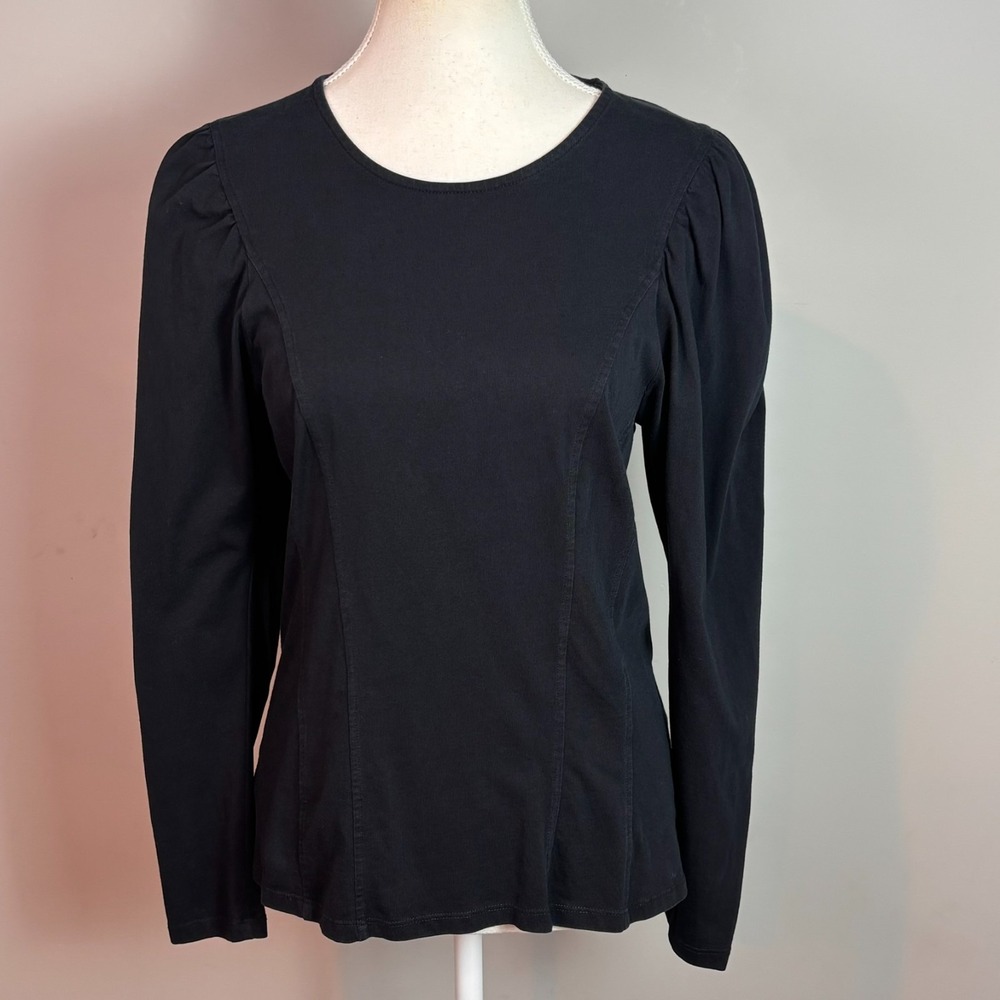 Sandro Shain Puff Shoulder Womens Black Structured 100% Cotton Blouse sz 2/Med